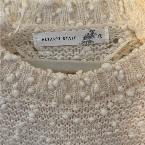 Altar’d State Cream Knit Sweater cropped with open tied back - Picture 2 of 6